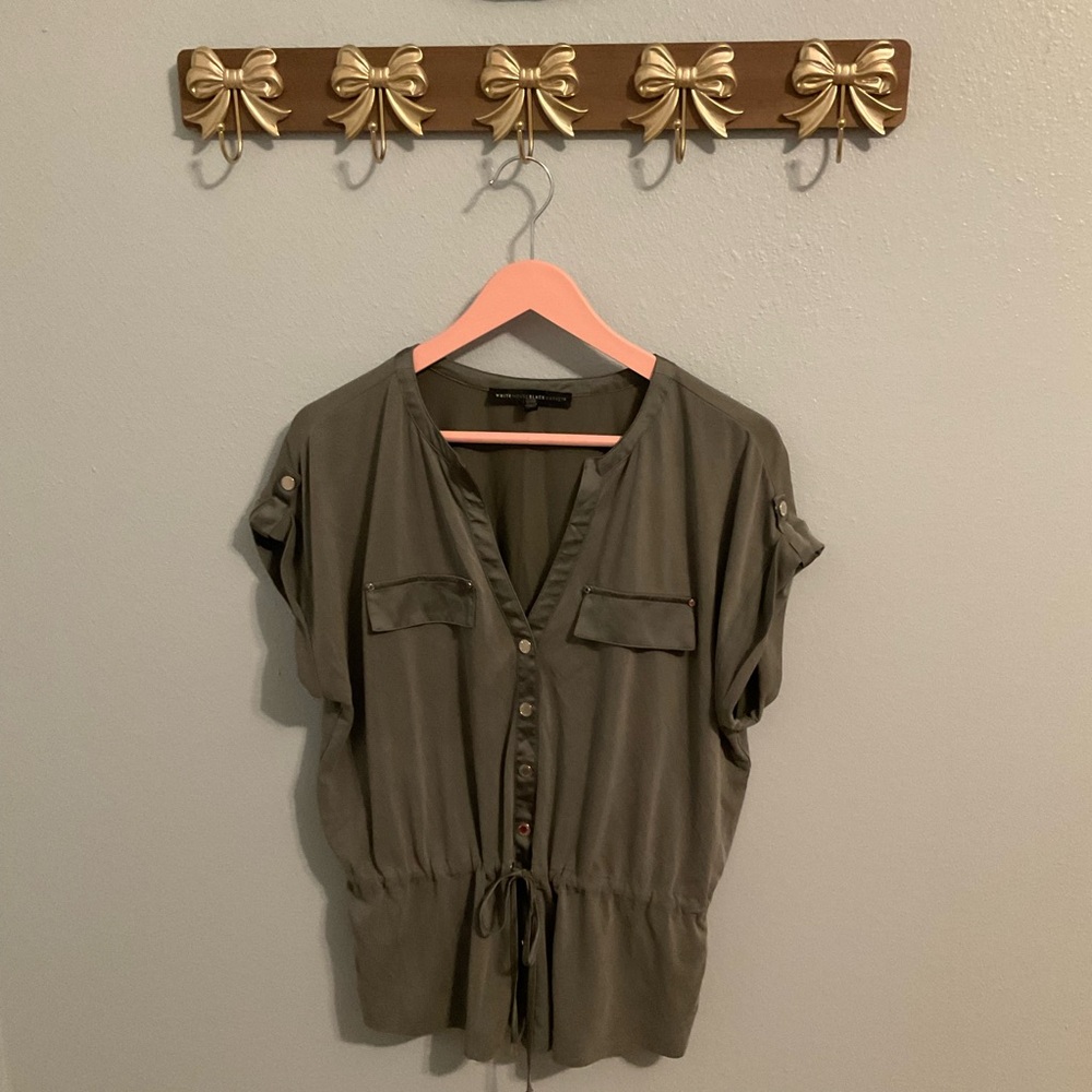 White House Black Market Khaki Button-Up Blouse